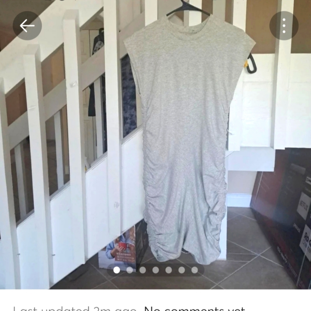 Athleta Heather Grey Rouched Cotton Modal Soandex dress szM EUC